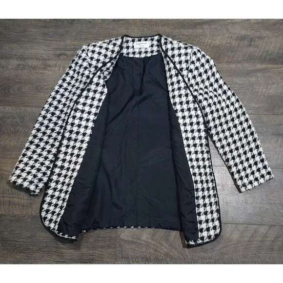 Blazer Houndstooth Retro Plymouth Size 6 Ornate Gold Buttons Professional Wear - Picture 9 of 14